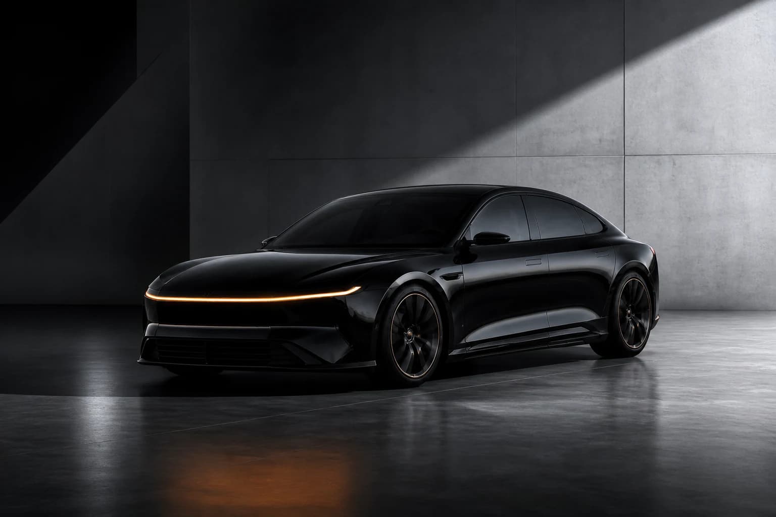 Three-quarter view of the Veltrix Arcen executive sedan