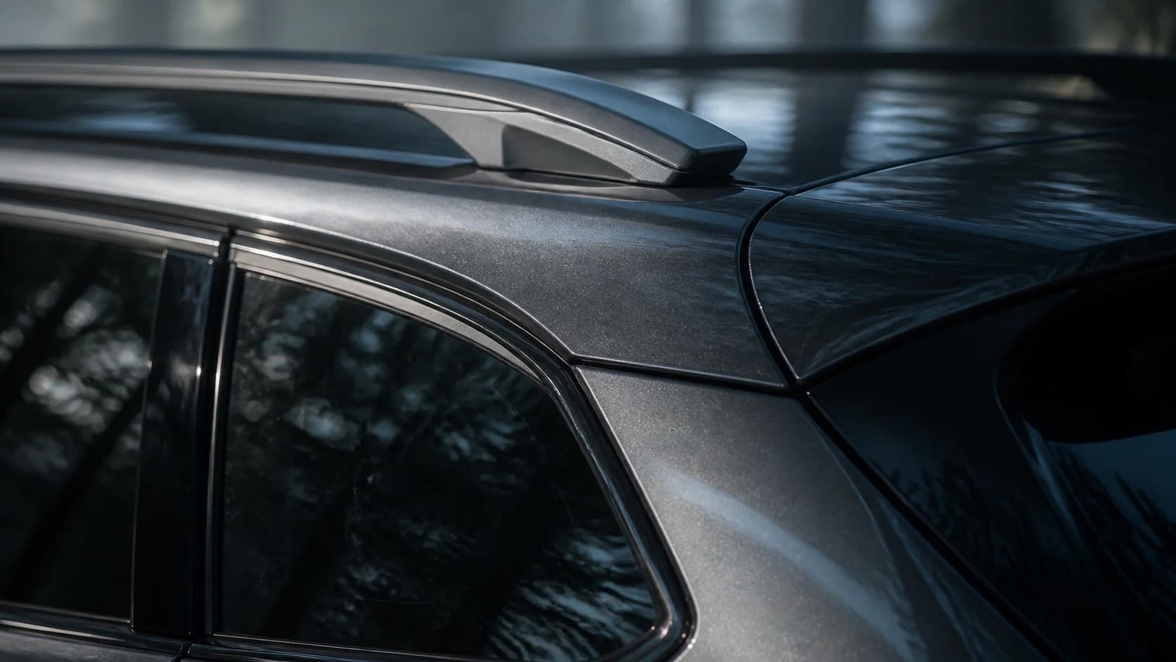 Close view of the Korrin's roof rail mounting point and rear quarter glass
