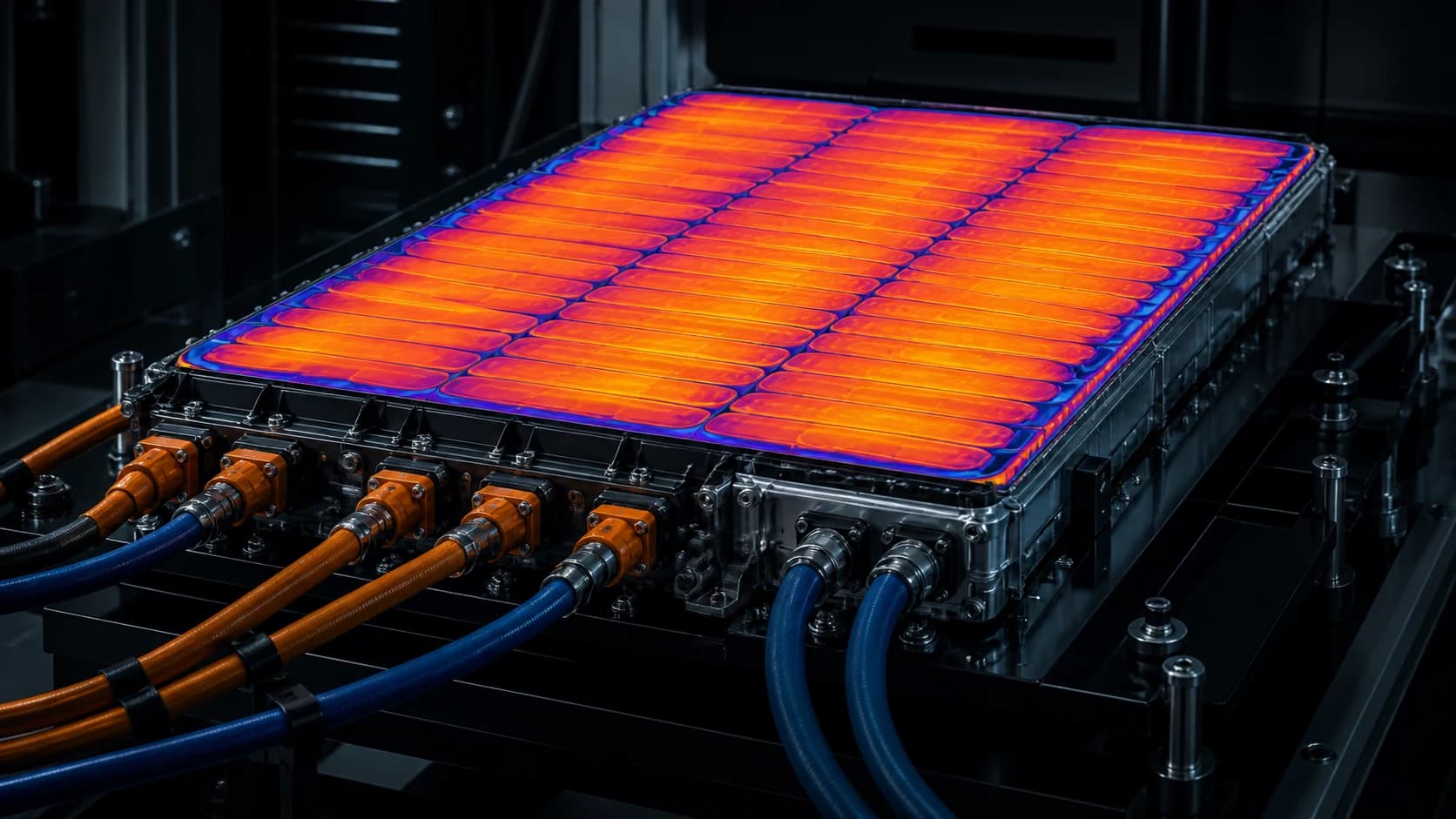 Thermal imaging of a Veltrix battery module during a sustained 320 kilowatt charge