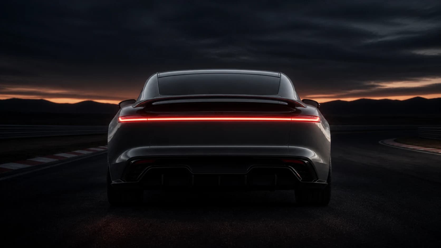 Rear view of the Veltrix Torren GT with its active spoiler deployed