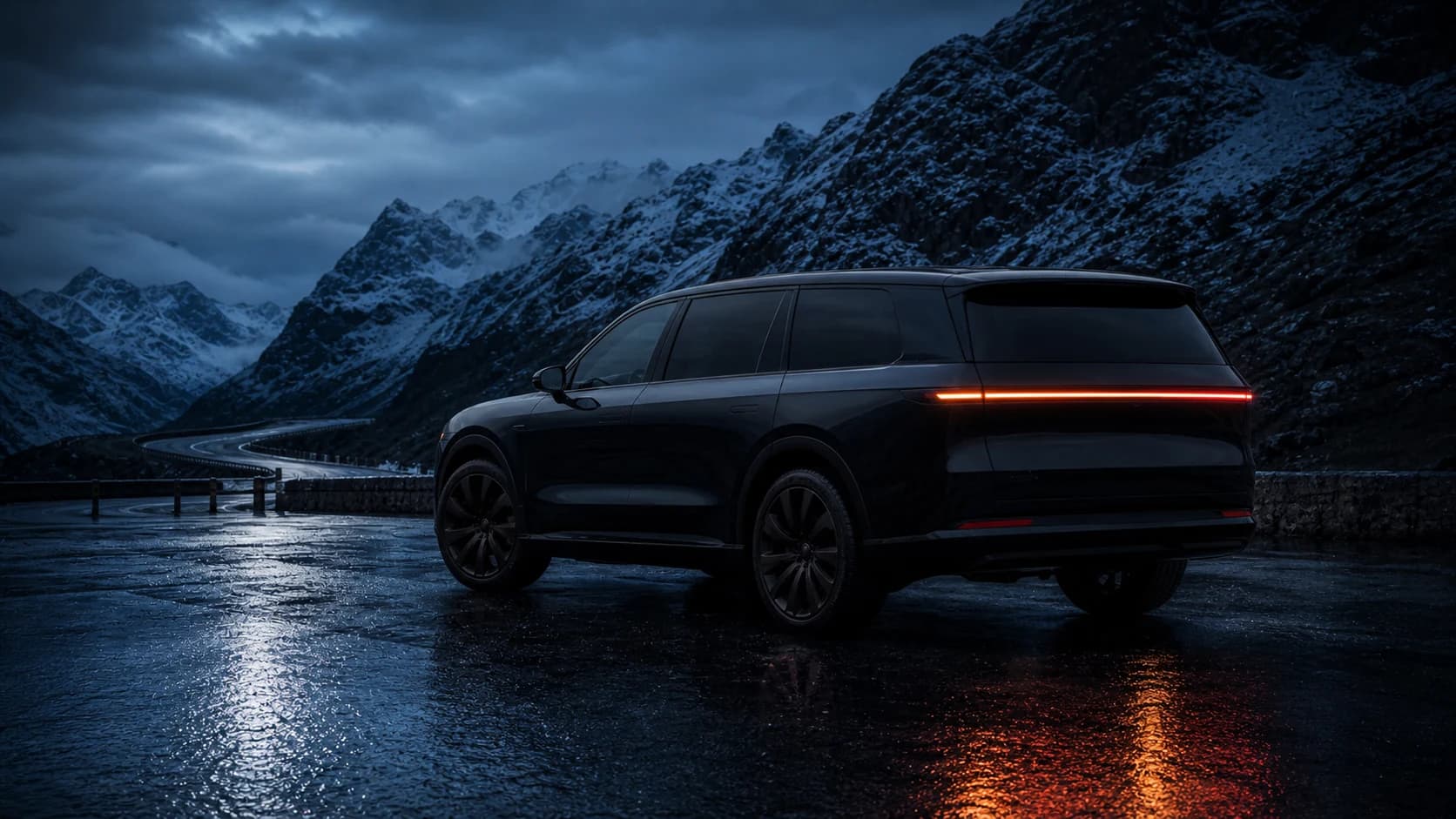 Rear three-quarter view of the Veltrix Vantor showing its full-width light bar
